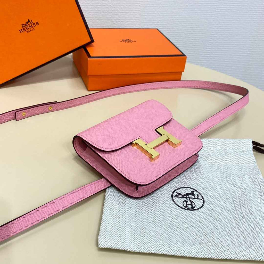 Hermes Constance Slim Wallet Pink Epsom Leather Gold H082090 - Default Title - View 4