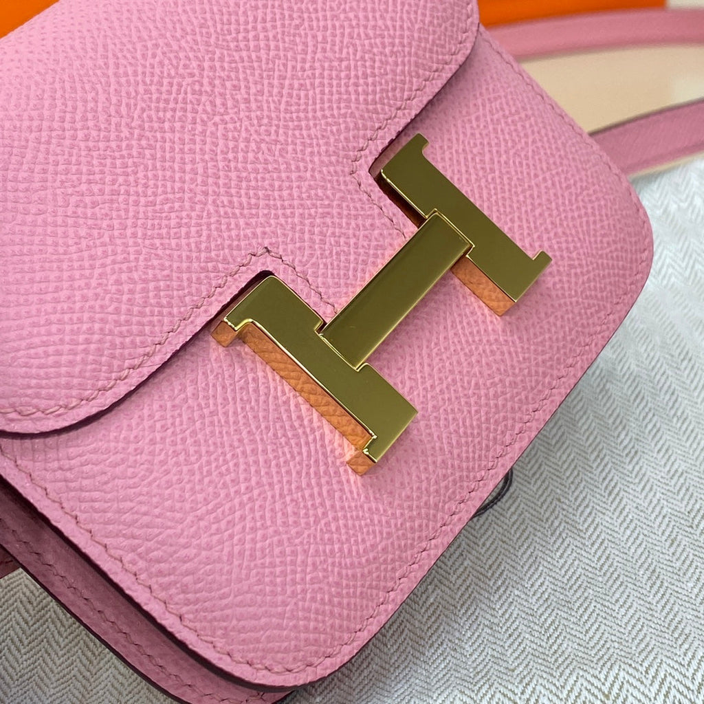 Hermes Constance Slim Wallet Pink Epsom Leather Gold H082090 - Default Title - View 5