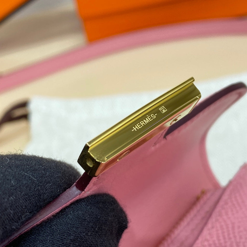 Hermes Constance Slim Wallet Pink Epsom Leather Gold H082090 - Default Title - View 7