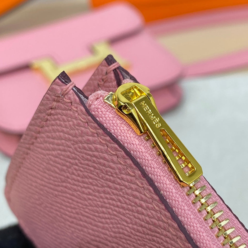 Hermes Constance Slim Wallet Pink Epsom Leather Gold H082090 - Default Title - View 9