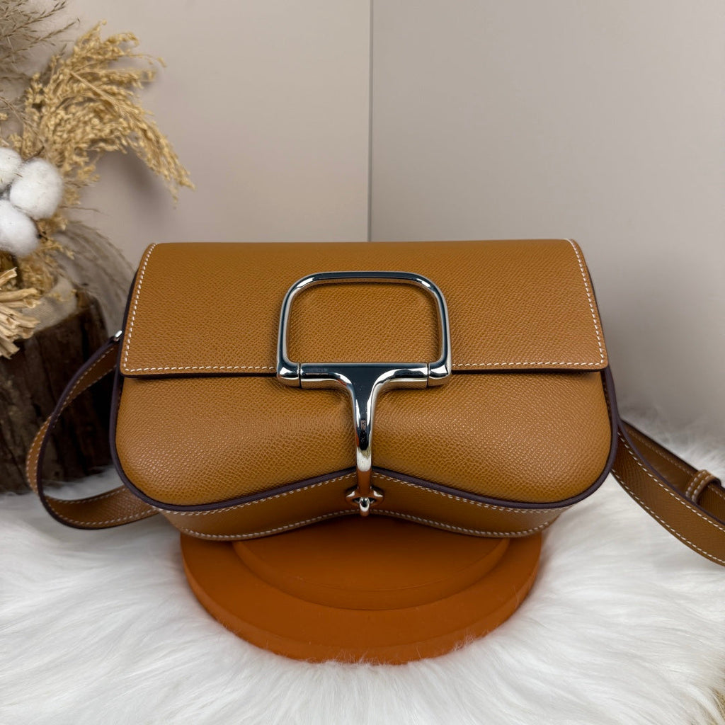 Hermès Della Cavalleria Elan Bag in Brown Epsom Calfskin Silver Hardware - Default Title - View 8