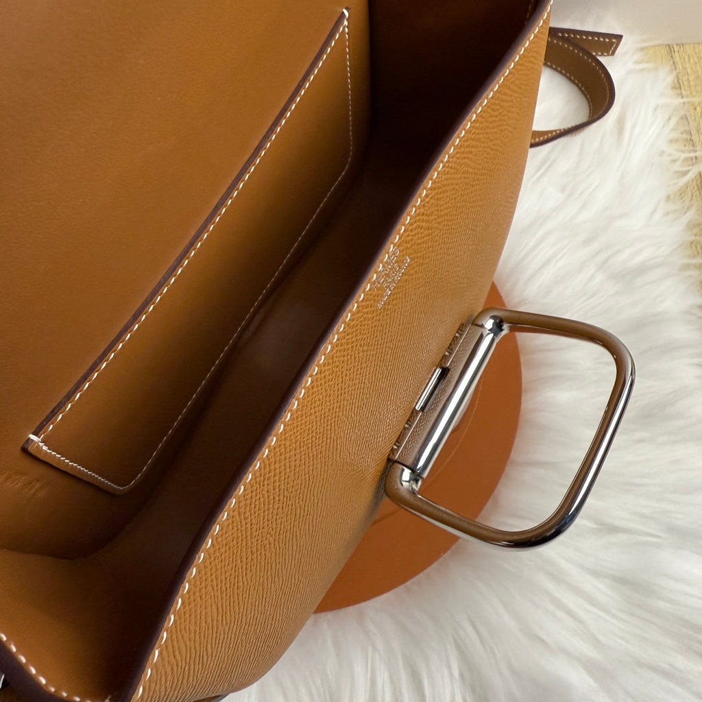 Hermès Della Cavalleria Elan Bag in Brown Epsom Calfskin Silver Hardware - Default Title - View 9
