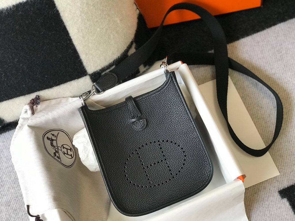 Hermès Evelyne 18 Togo Leather Shoulder Mini Bag Silver Black - Default Title - View 5