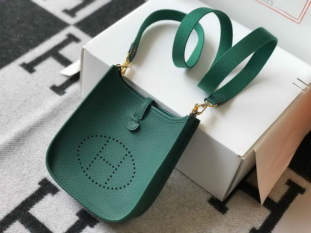 Hermes Evelyne III 18 Togo Leather Crossbody half Handmade Bag Gold Green - Default Title - View 1