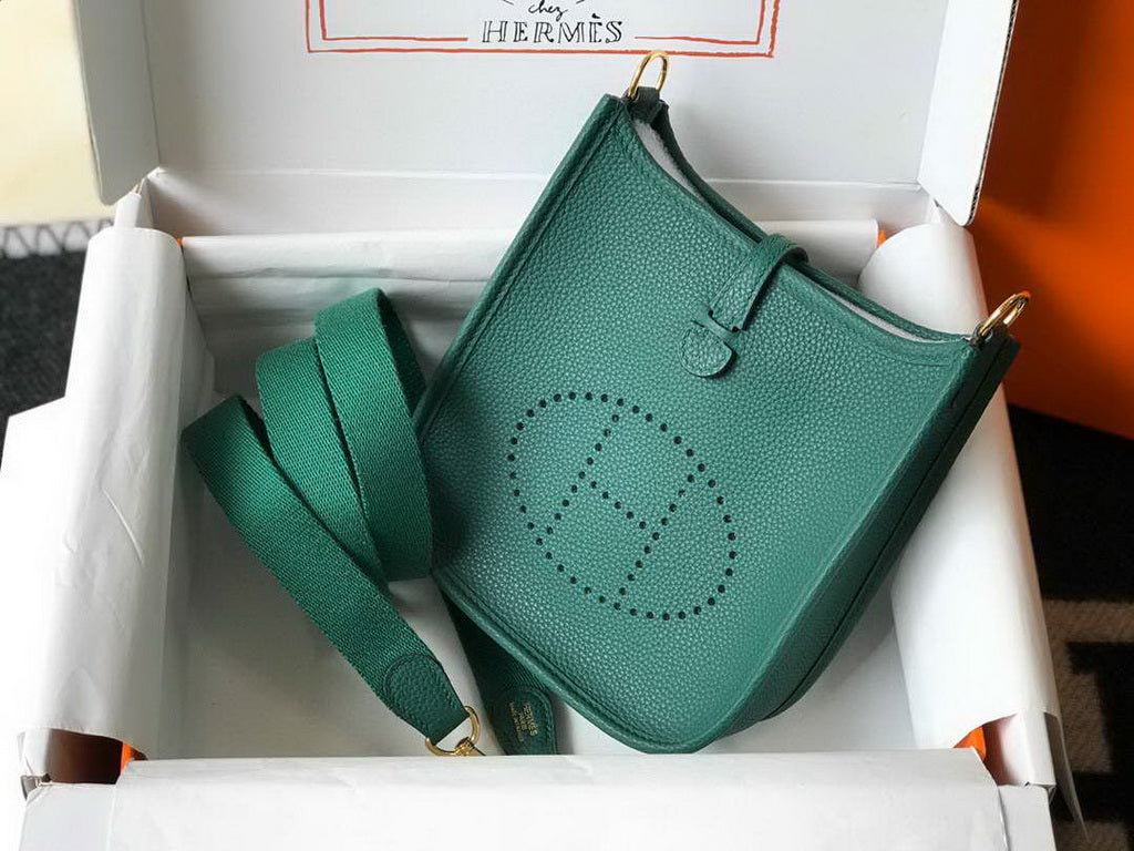 Hermes Evelyne III 18 Togo Leather Crossbody half Handmade Bag Gold Green - Default Title - View 4