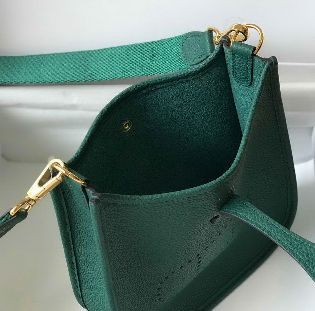 Hermes Evelyne III 18 Togo Leather Crossbody half Handmade Bag Gold Green - Default Title - View 6