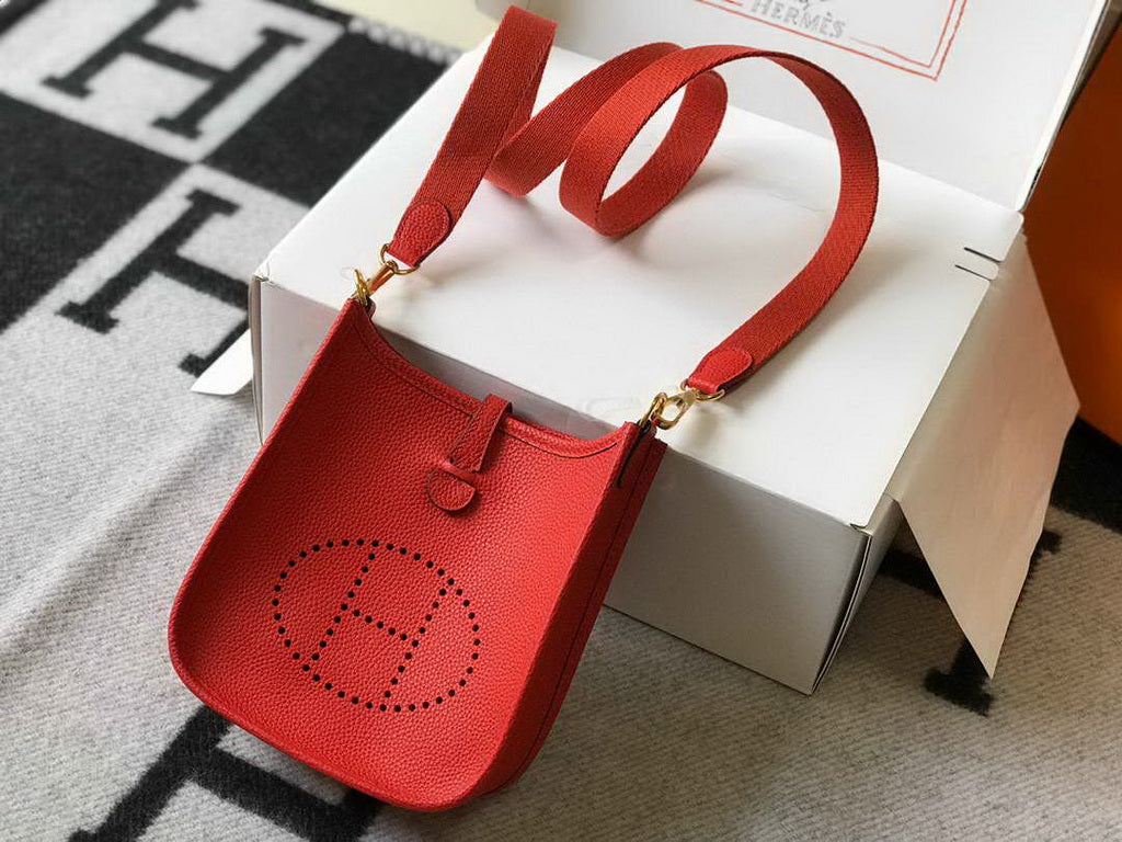 Hermes Evelyne III 18 Togo Leather Crossbody half Handmade Bag Gold Red - Default Title - View 1