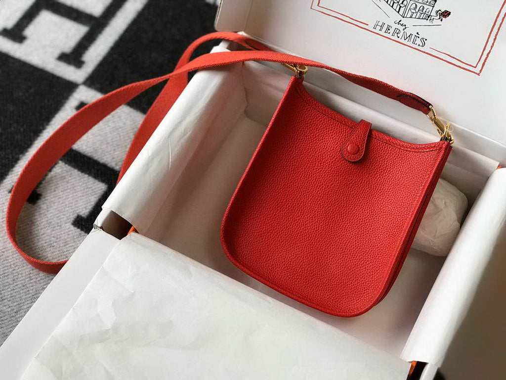 Hermes Evelyne III 18 Togo Leather Crossbody half Handmade Bag Gold Red - Default Title - View 2