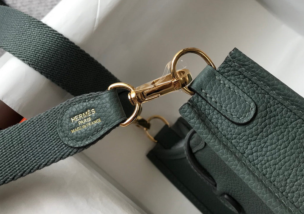 Hermes Evelyne III 18 Togo Leather Crossbody half Handmade Bag Gold Dark Green - Default Title - View 6