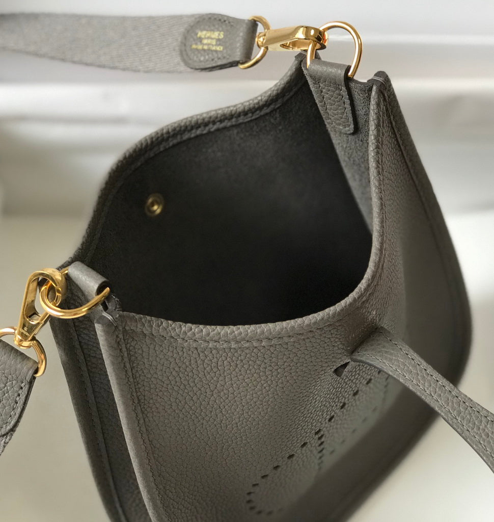 Hermes Evelyne III 18 Togo Leather Crossbody half Handmade Bag Gold Dark Gray - Default Title - View 9