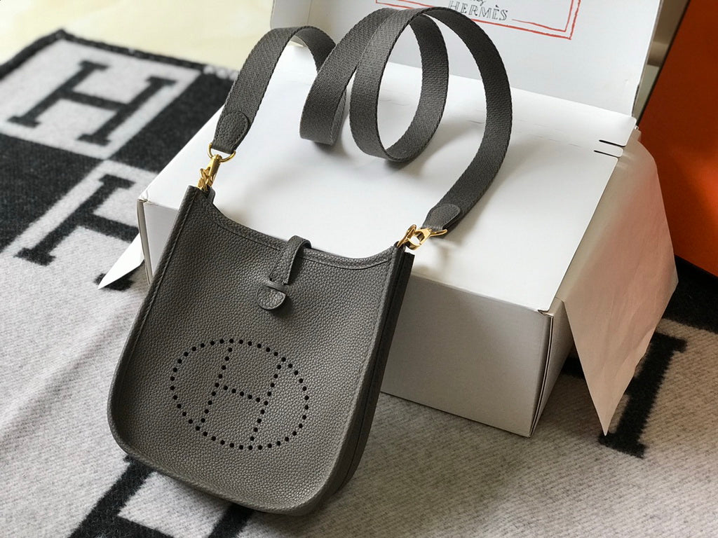 Hermes Evelyne III 18 Togo Leather Crossbody half Handmade Bag Gold Dark Gray - Default Title - View 1
