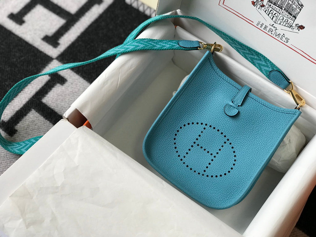 Hermes Evelyne III 18 Togo Leather Crossbody half Handmade Bag Gold Blue - Default Title - View 4
