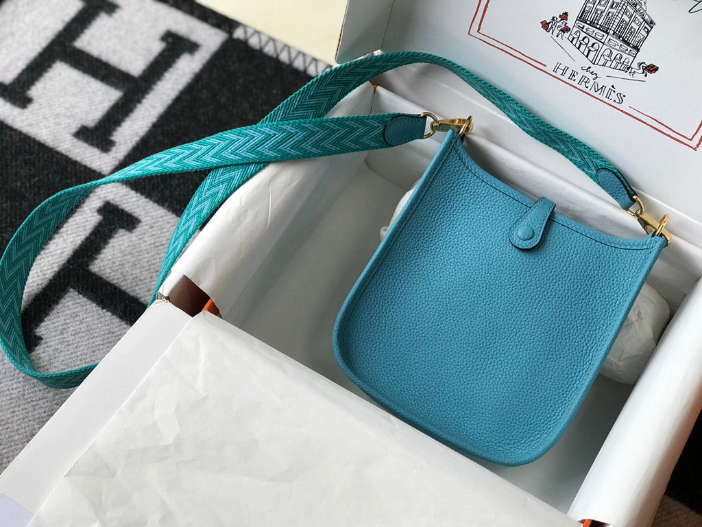 Hermes Evelyne III 18 Togo Leather Crossbody half Handmade Bag Gold Blue - Default Title - View 2