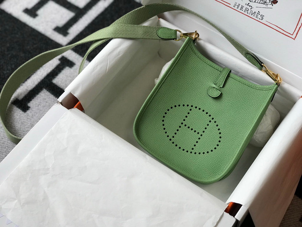 Hermes Evelyne III 18 Togo Leather Crossbody half Handmade Bag Gold Light Green - Default Title - View 4