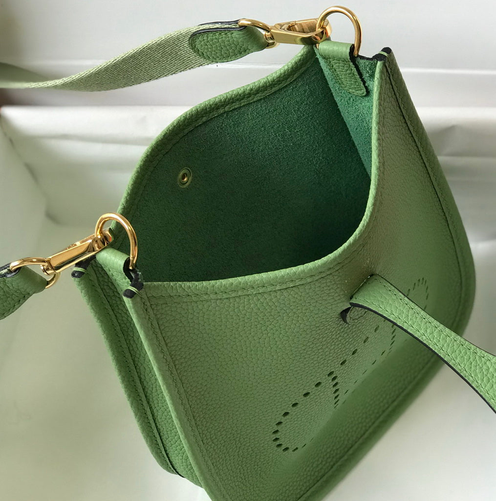 Hermes Evelyne III 18 Togo Leather Crossbody half Handmade Bag Gold Light Green - Default Title - View 9