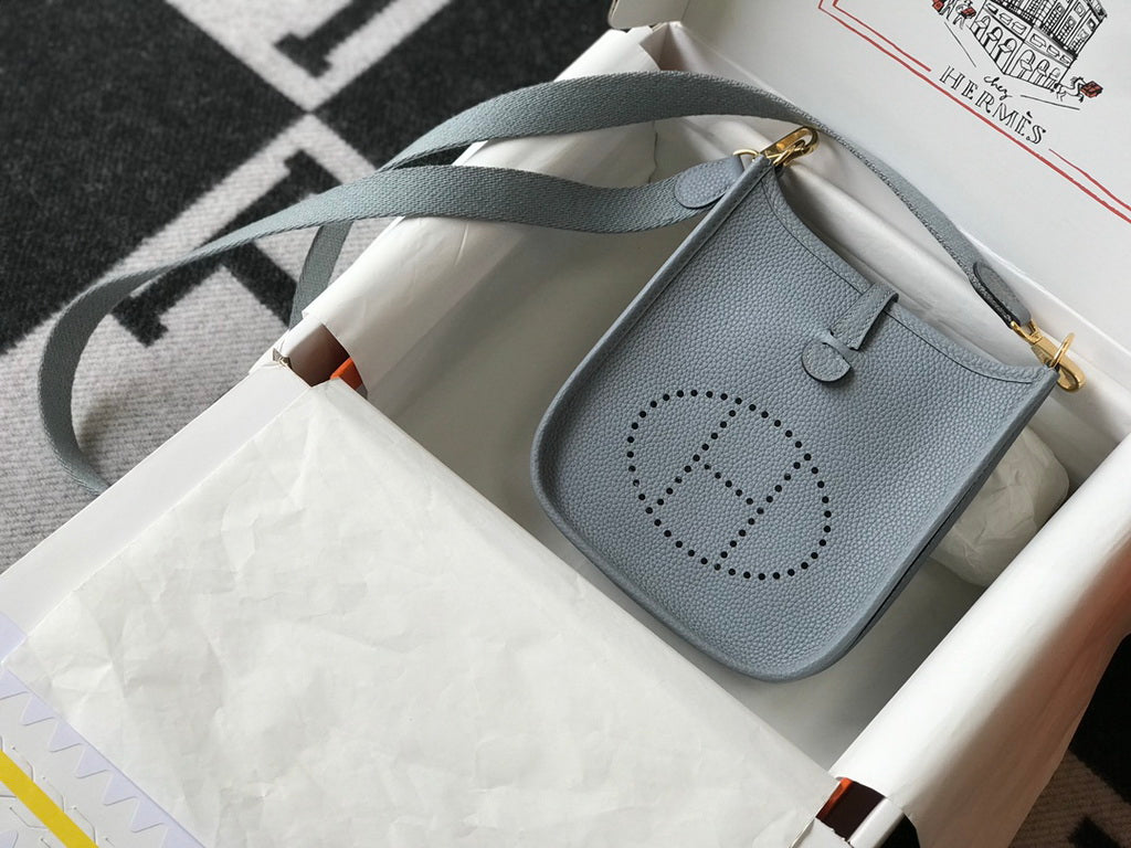 Hermes Evelyne III 18 Togo Leather Crossbody half Handmade Bag Gold Light Blue - Default Title - View 4