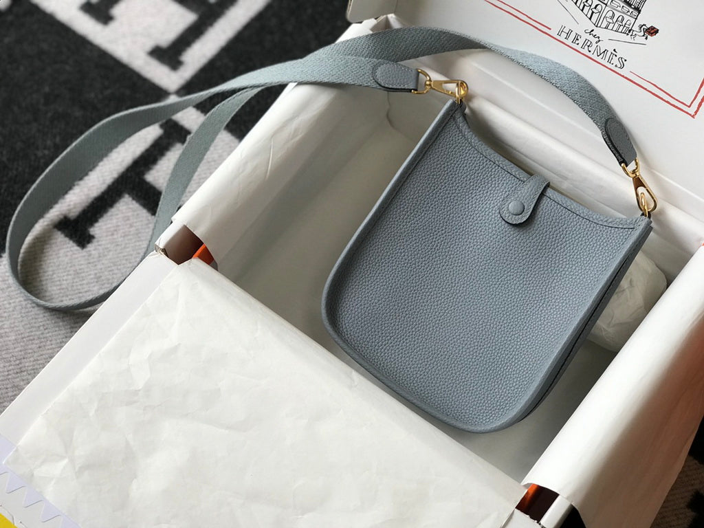 Hermes Evelyne III 18 Togo Leather Crossbody half Handmade Bag Gold Light Blue - Default Title - View 2