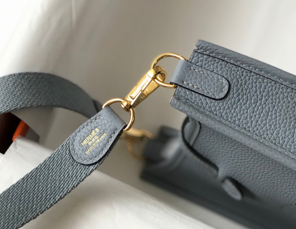 Hermes Evelyne III 18 Togo Leather Crossbody half Handmade Bag Gold Light Blue - Default Title - View 6