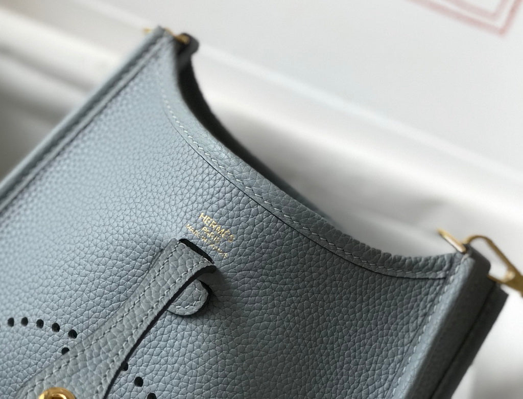 Hermes Evelyne III 18 Togo Leather Crossbody half Handmade Bag Gold Light Blue - Default Title - View 7