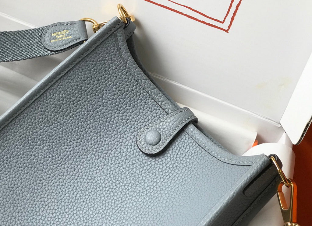 Hermes Evelyne III 18 Togo Leather Crossbody half Handmade Bag Gold Light Blue - Default Title - View 8
