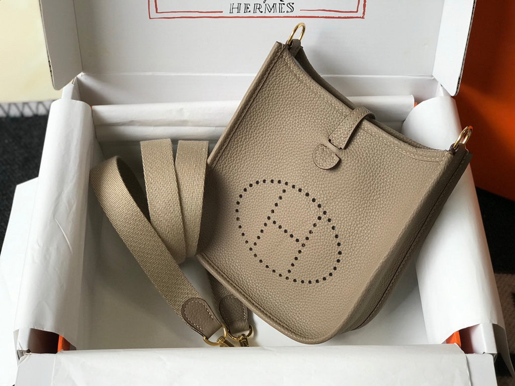 Hermes Evelyne III 18 Togo Leather Crossbody half Handmade Bag Gold Gray - Default Title - View 3