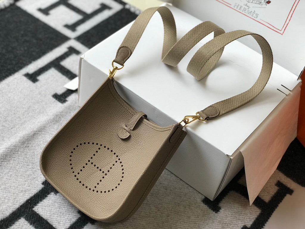 Hermes Evelyne III 18 Togo Leather Crossbody half Handmade Bag Gold Gray - Default Title - View 1