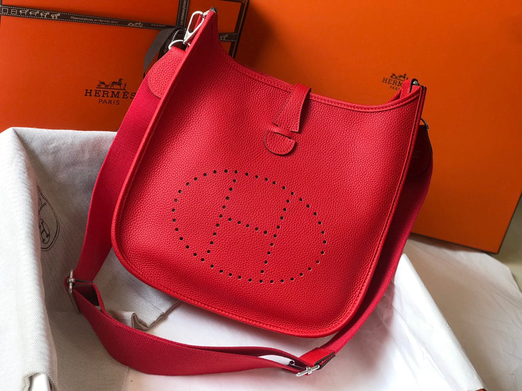 Hermès Evelyne III 29 Taurillon Clemence Shoulder Bag Red Silver - Default Title - View 1