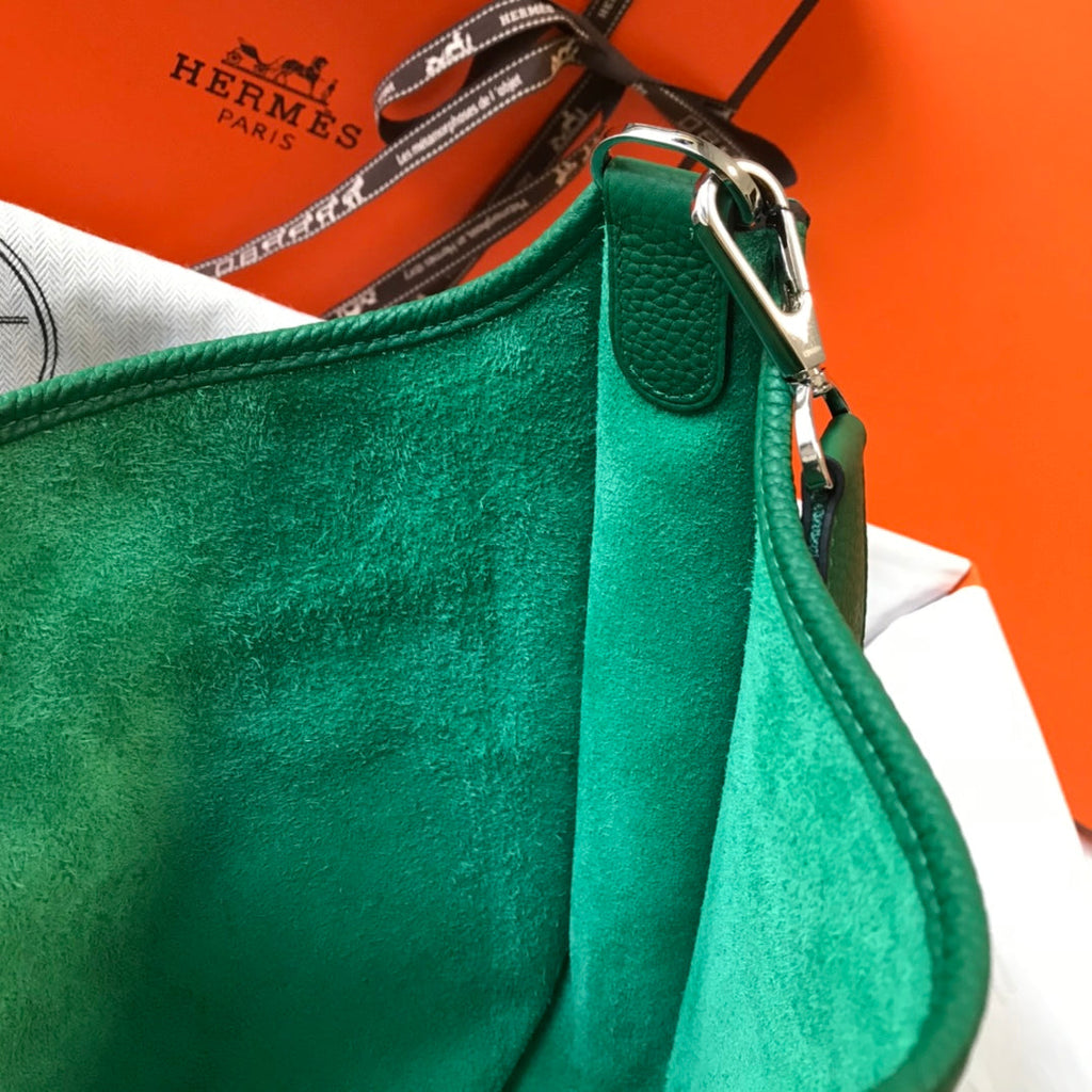 Hermès Evelyne III 29 Taurillon Clemence Shoulder Bag Green Silver - Default Title - View 9