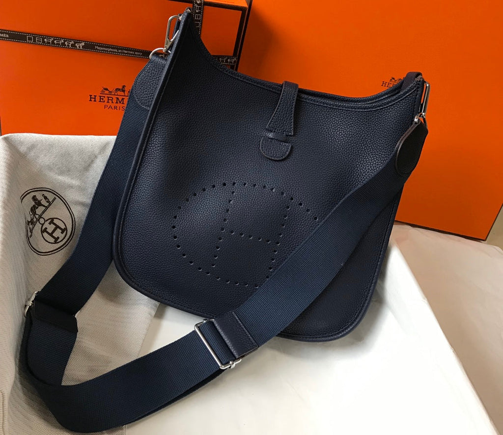 Hermès Evelyne III 29 Taurillon Clemence Shoulder Bag Navy Blue Silver - Default Title - View 1