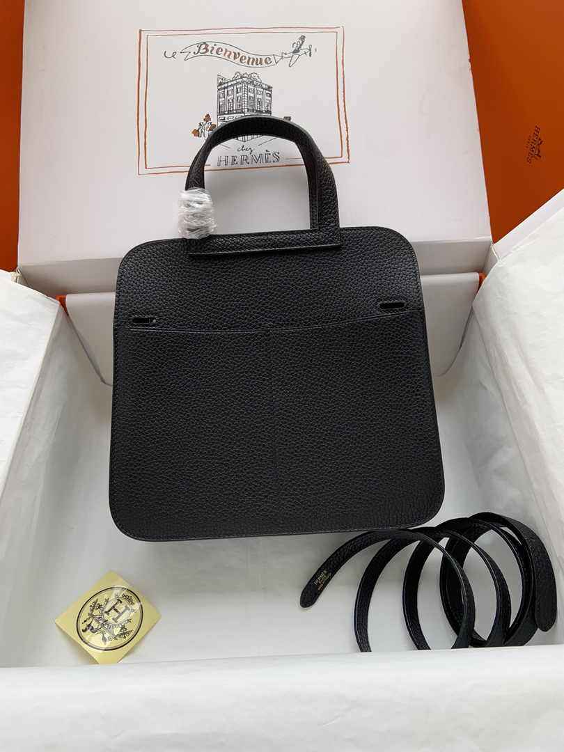 Hermes Halzan 25 Bag Black Togo Leather Gold H082160 - Default Title - View 2