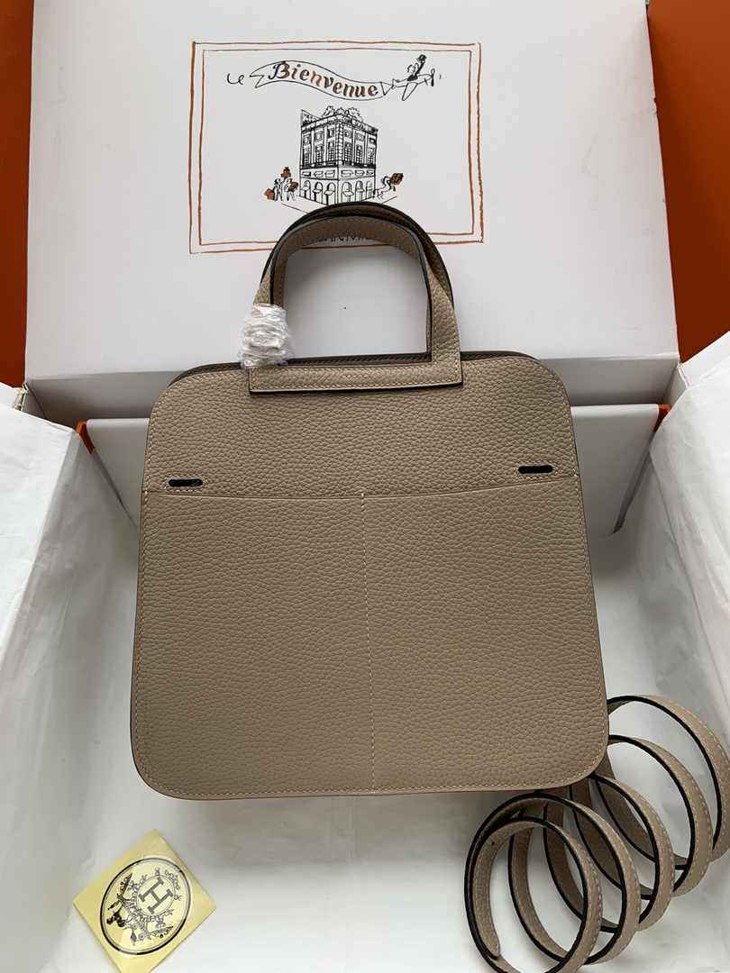 Hermes Halzan 25 Bag Khaki Togo Leather Silver H082171 - Default Title - View 3