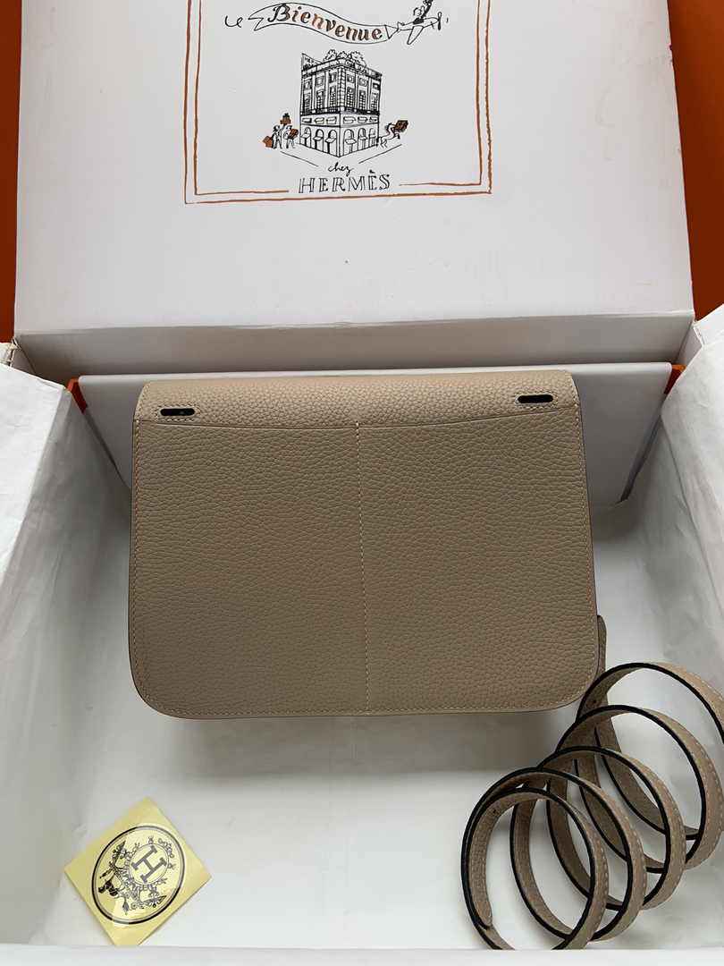 Hermes Halzan 25 Bag Khaki Togo Leather Silver H082171 - Default Title - View 4