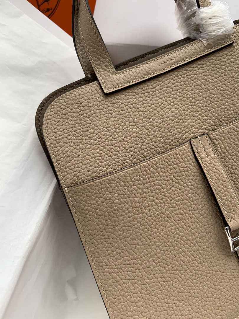 Hermes Halzan 25 Bag Khaki Togo Leather Silver H082171 - Default Title - View 5