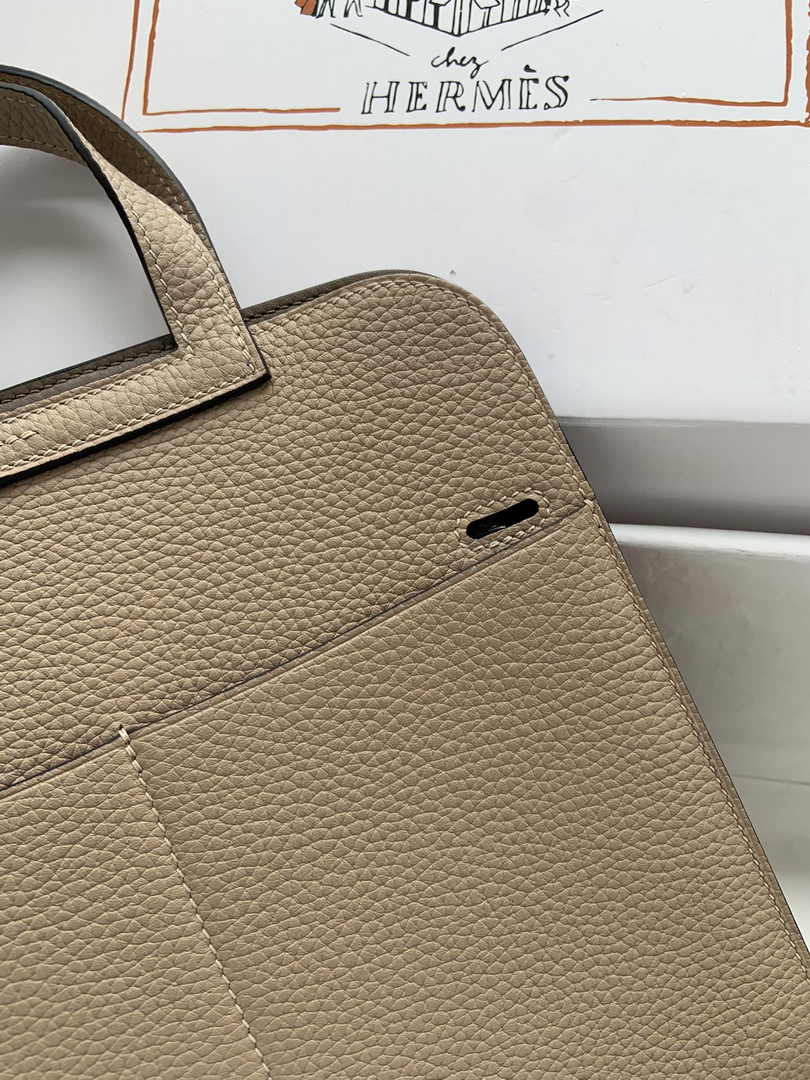 Hermes Halzan 25 Bag Khaki Togo Leather Silver H082171 - Default Title - View 6