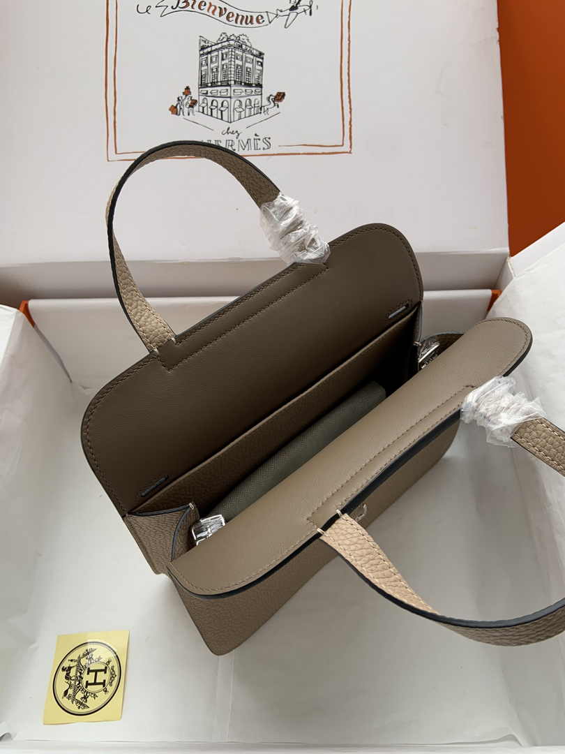Hermes Halzan 25 Bag Khaki Togo Leather Silver H082171 - Default Title - View 8