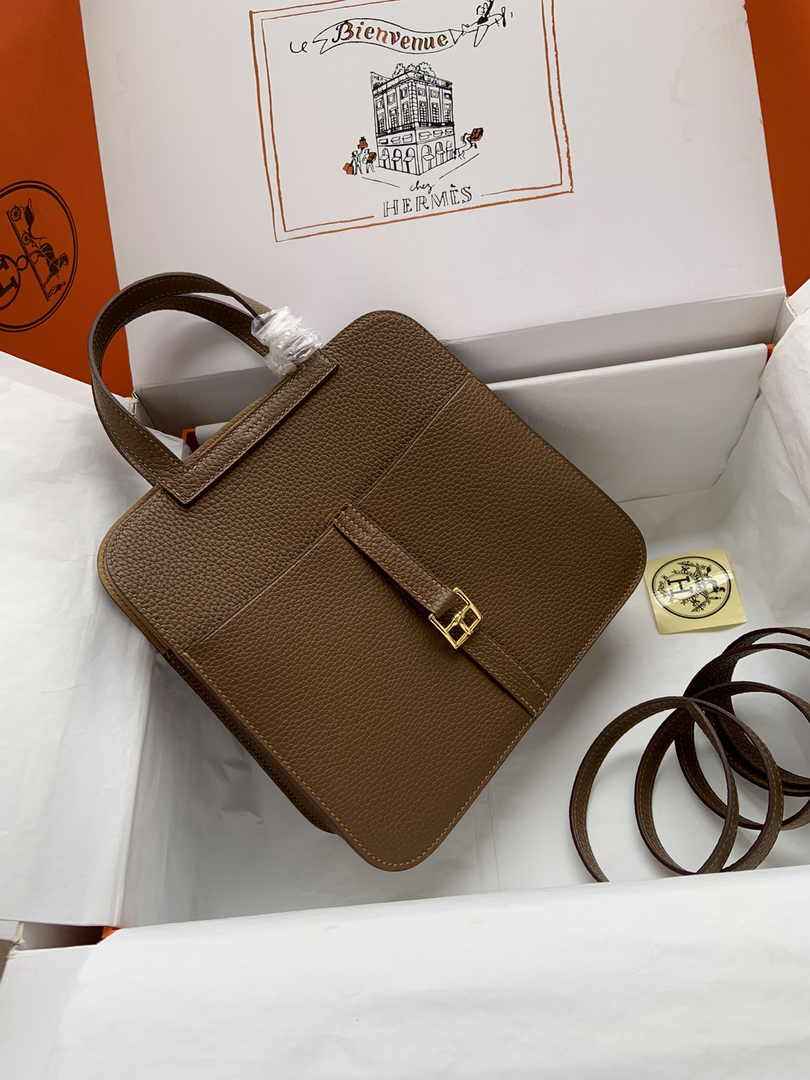 Hermes Halzan 25 Bag Tan Togo Leather Gold H082172 - Default Title - View 2
