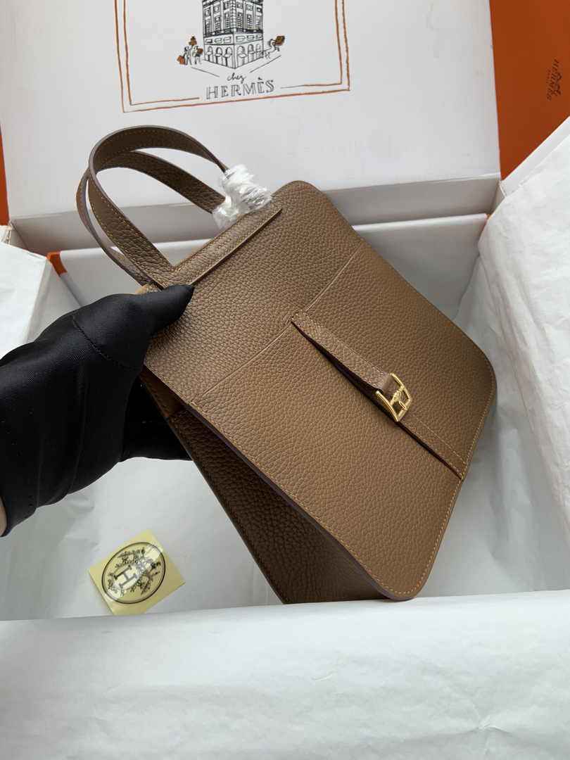 Hermes Halzan 25 Bag Tan Togo Leather Gold H082172 - Default Title - View 5