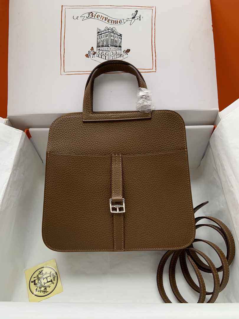 Hermes Halzan 25 Bag Tan Togo Leather Silver H082173 - Default Title - View 1