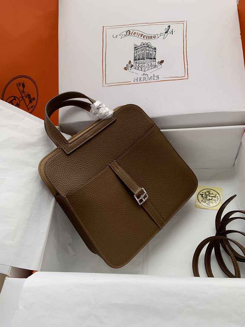 Hermes Halzan 25 Bag Tan Togo Leather Silver H082173 - Default Title - View 2