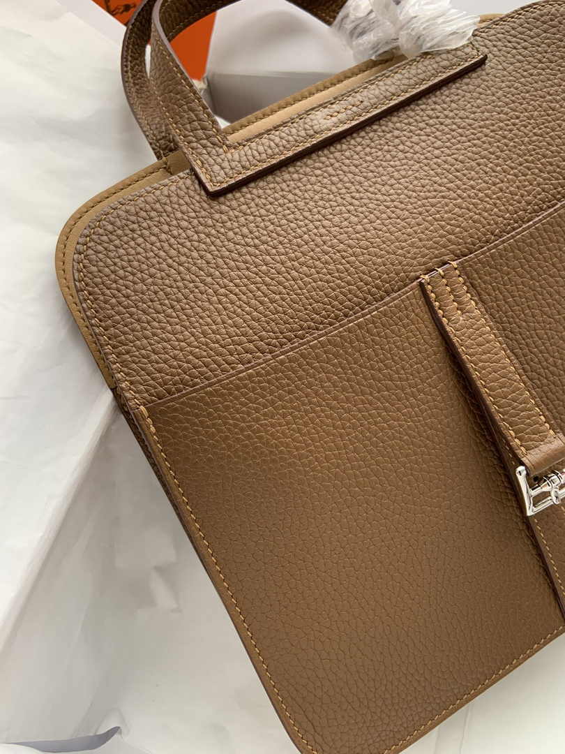 Hermes Halzan 25 Bag Tan Togo Leather Silver H082173 - Default Title - View 6