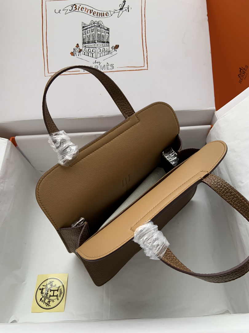 Hermes Halzan 25 Bag Tan Togo Leather Silver H082173 - Default Title - View 8