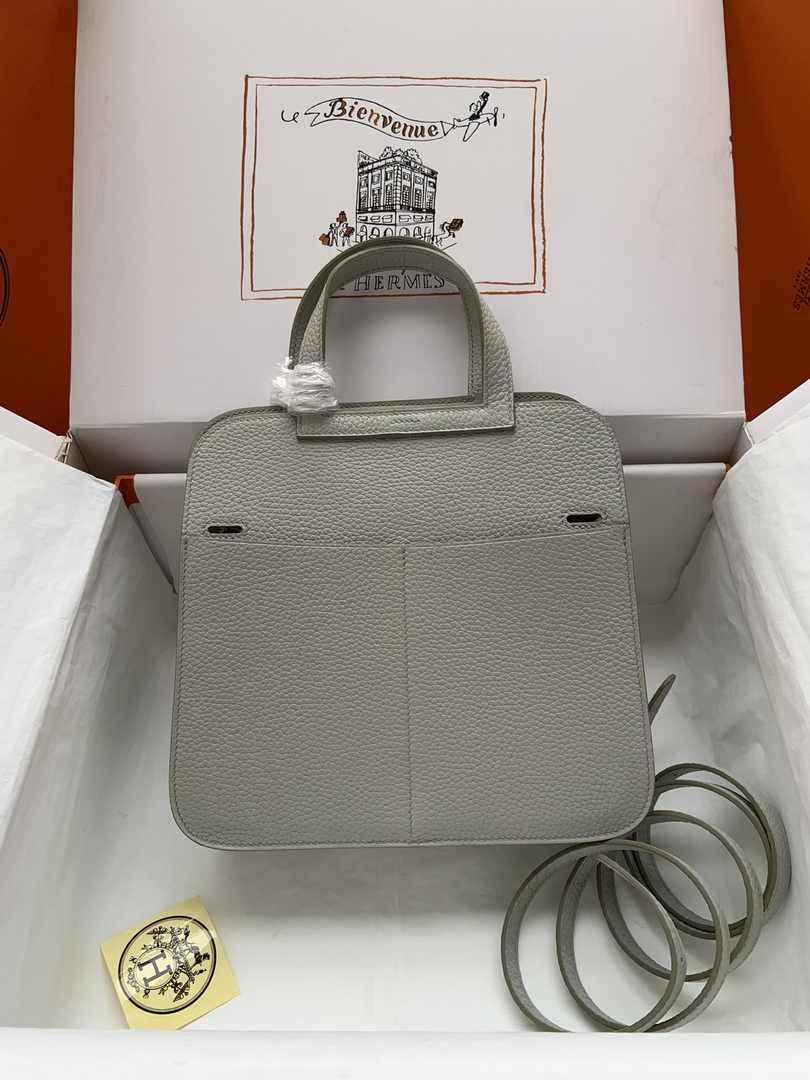 Hermes Halzan 25 Bag Gray Togo Leather Gold H082175 - Default Title - View 3