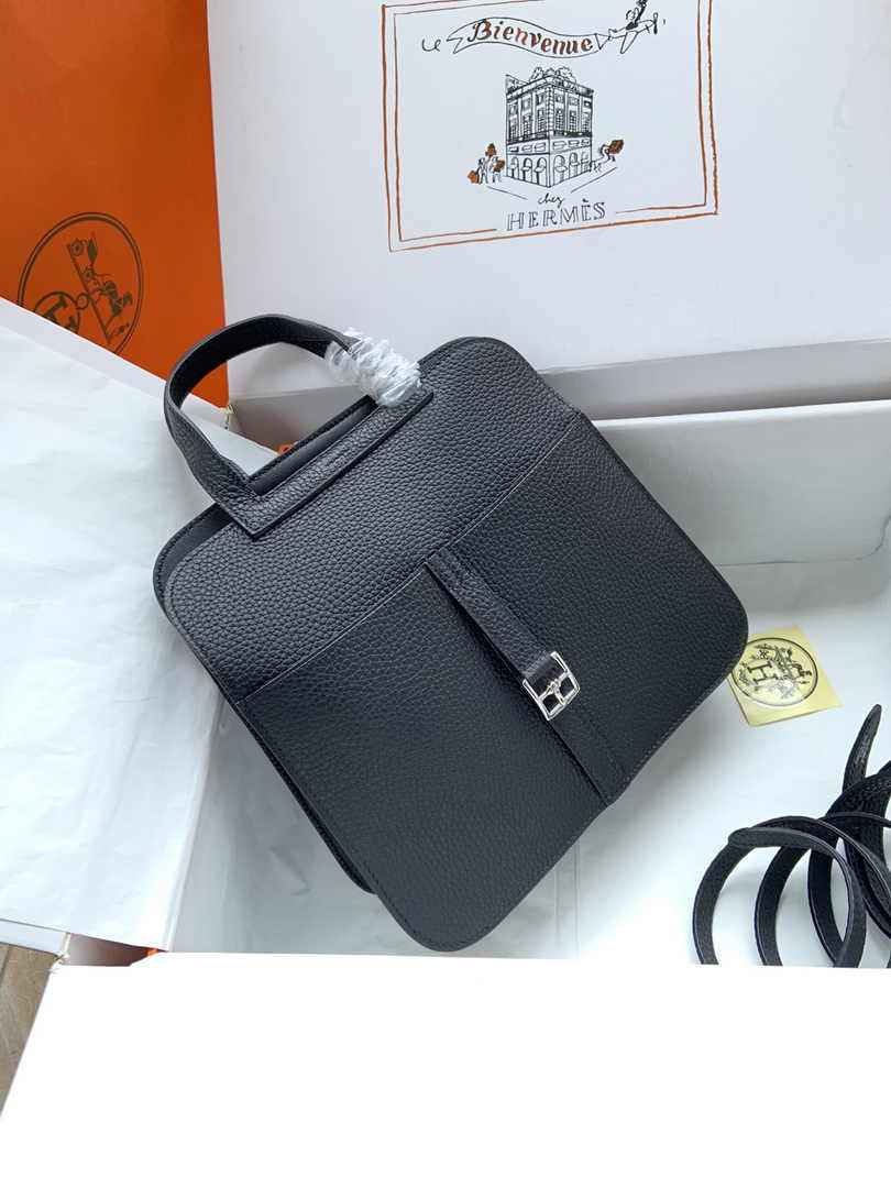 Hermes Halzan 25 Bag Black Togo Leather Silver H082161 - Default Title - View 4