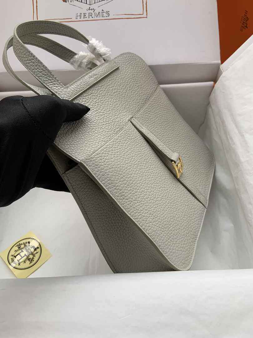 Hermes Halzan 25 Bag Gray Togo Leather Gold H082175 - Default Title - View 5
