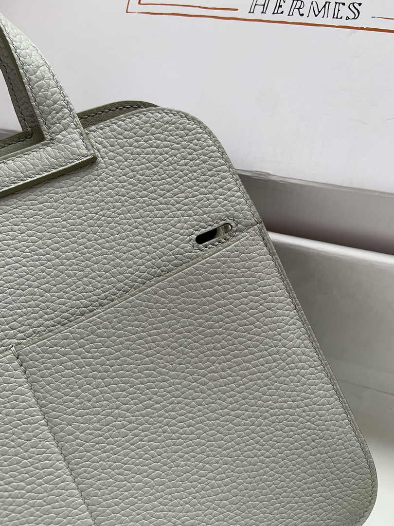 Hermes Halzan 25 Bag Gray Togo Leather Gold H082175 - Default Title - View 7
