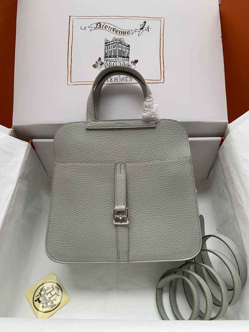Hermes Halzan 25 Bag Gray Togo Leather Silver H082176 - Default Title - View 1