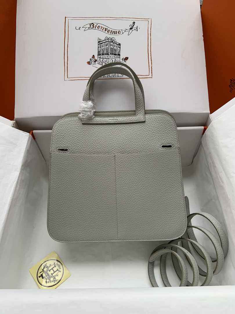 Hermes Halzan 25 Bag Gray Togo Leather Silver H082176 - Default Title - View 3