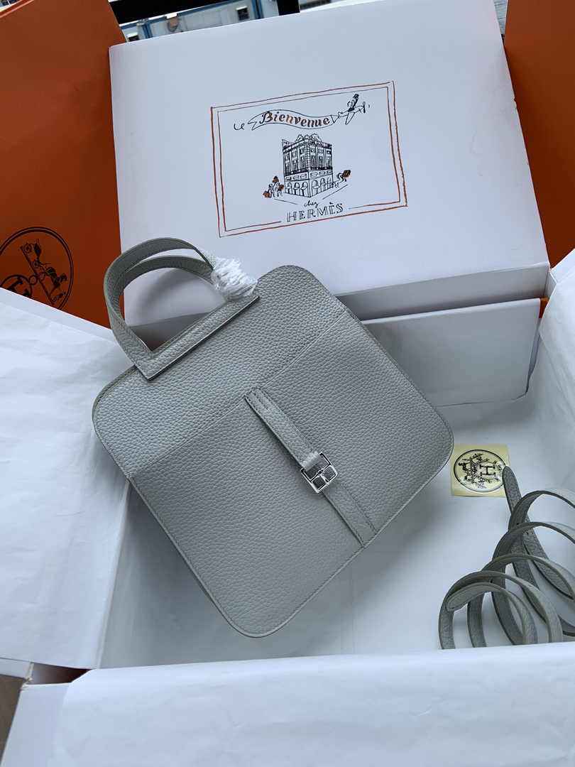 Hermes Halzan 25 Bag Gray Togo Leather Silver H082176 - Default Title - View 2