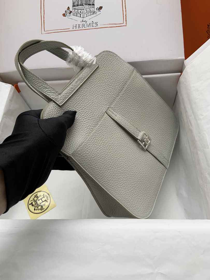 Hermes Halzan 25 Bag Gray Togo Leather Silver H082176 - Default Title - View 5