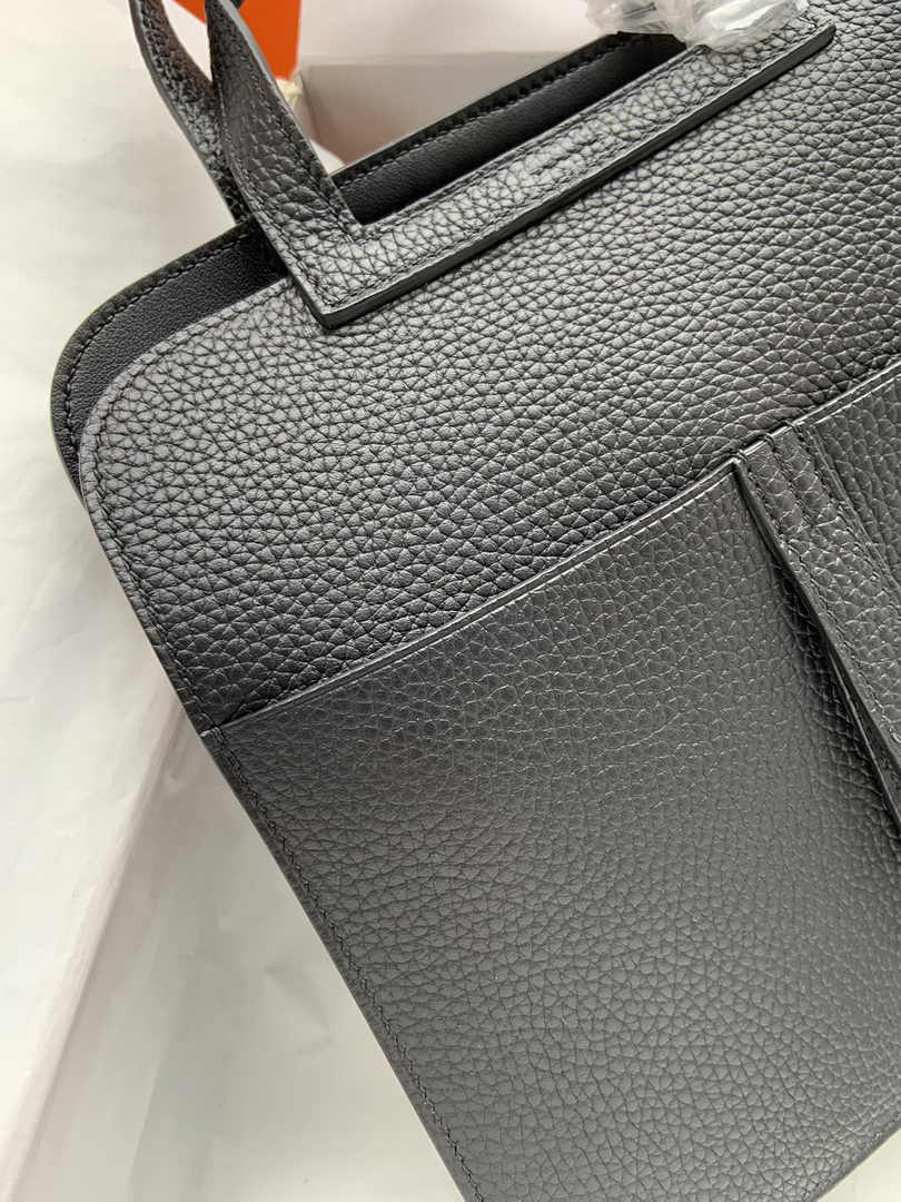 Hermes Halzan 25 Bag Black Togo Leather Silver H082161 - Default Title - View 6
